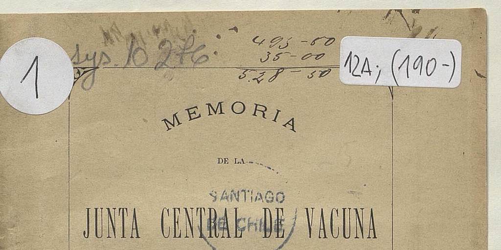 Memoria de la Junta Central de Vacuna correspondiente a 1884