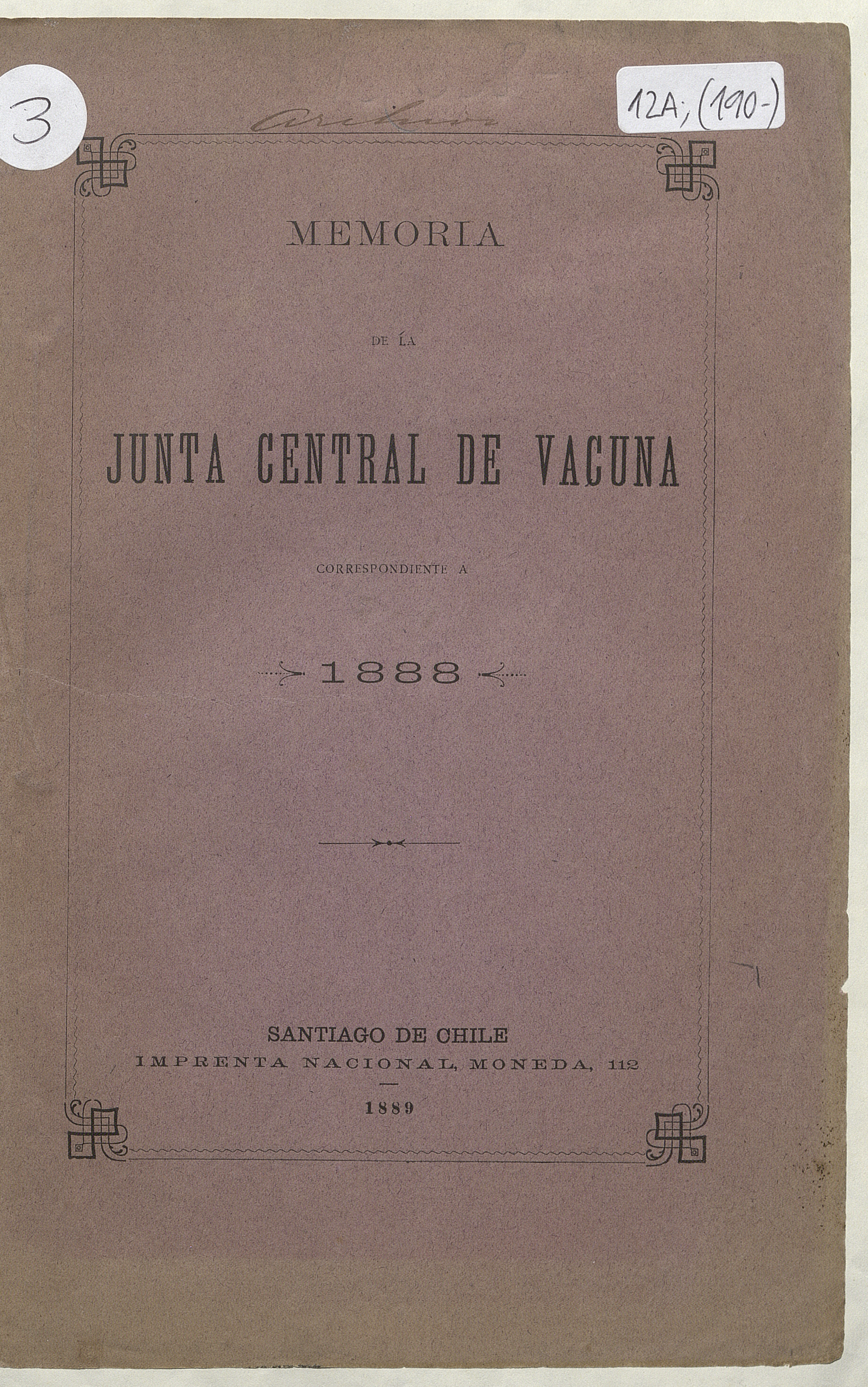 Memoria de la Junta Central de Vacuna correspondiente a 1888.