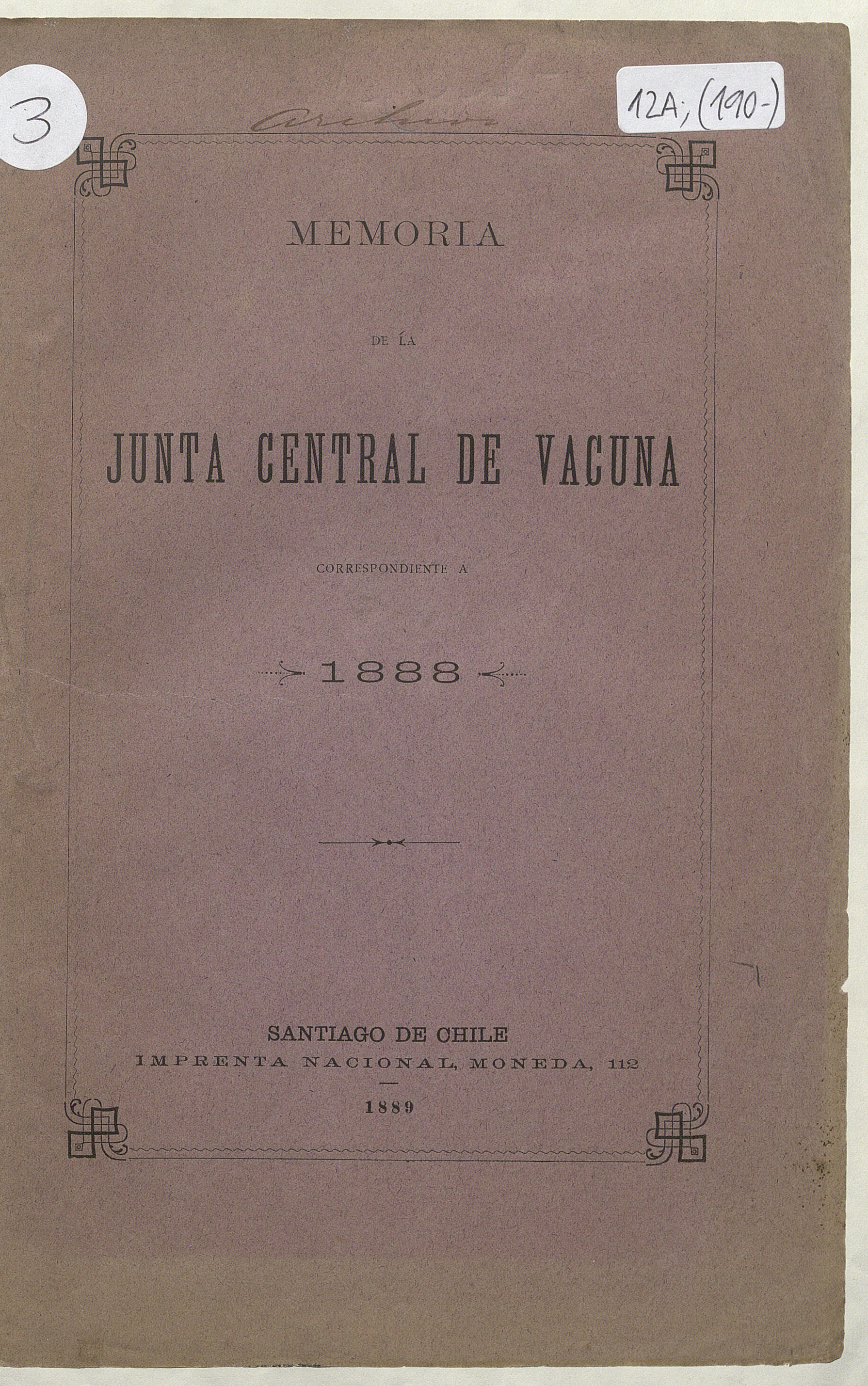 Memoria de la Junta Central de Vacuna correspondiente a 1888.