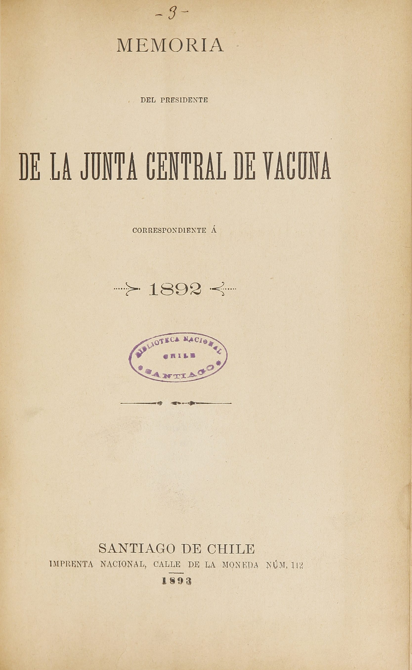 Memoria de la Junta Central de Vacuna correspondiente a 1892