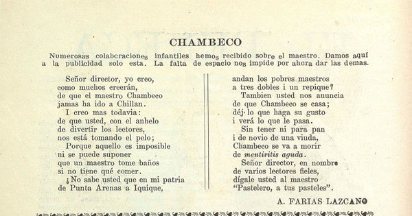 Chambeco en vacaciones