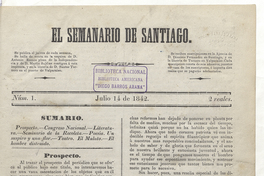 El Semanario de Santiago número 1, 14 de julio de 1842