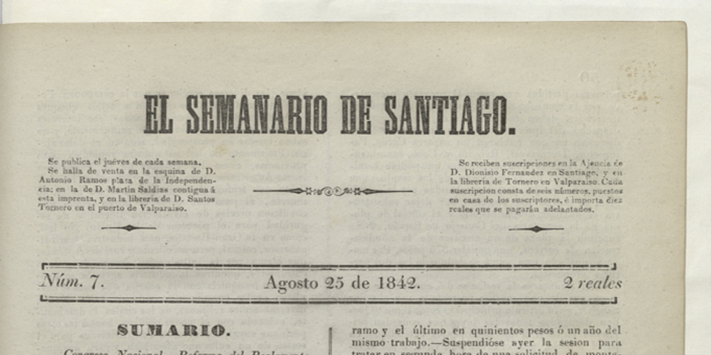 El Semanario de Santiago: número 7, 25 de agosto de 1842