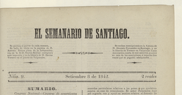 El Semanario de Santiago: número 9, 8 de septiembre de 1842