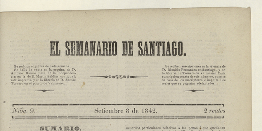 El Semanario de Santiago: número 9, 8 de septiembre de 1842