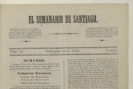 El Semanario de Santiago: número 10, 15 de septiembre de 1842