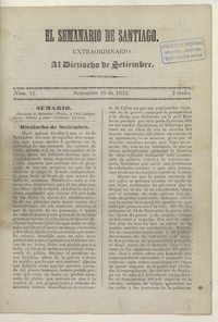 El Semanario de Santiago: número 11, 18 de septiembre de 1842