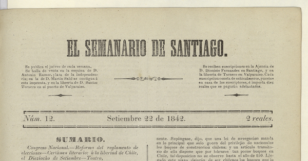 El Semanario de Santiago: número 12, 22 de septiembre de 1842