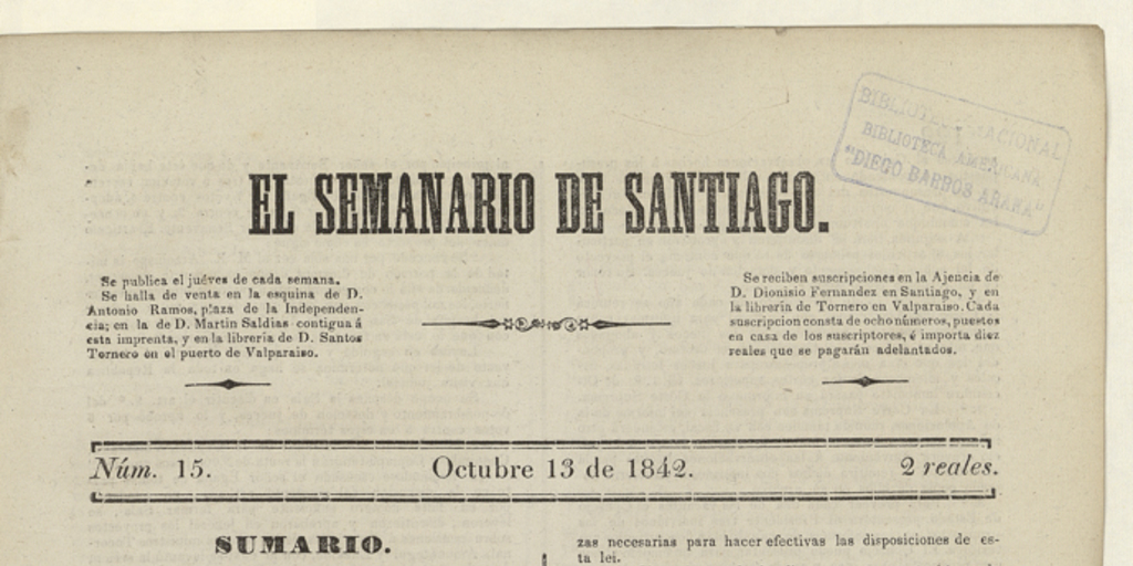 El Semanario de Santiago: número 15, 13 de octubre de 1842