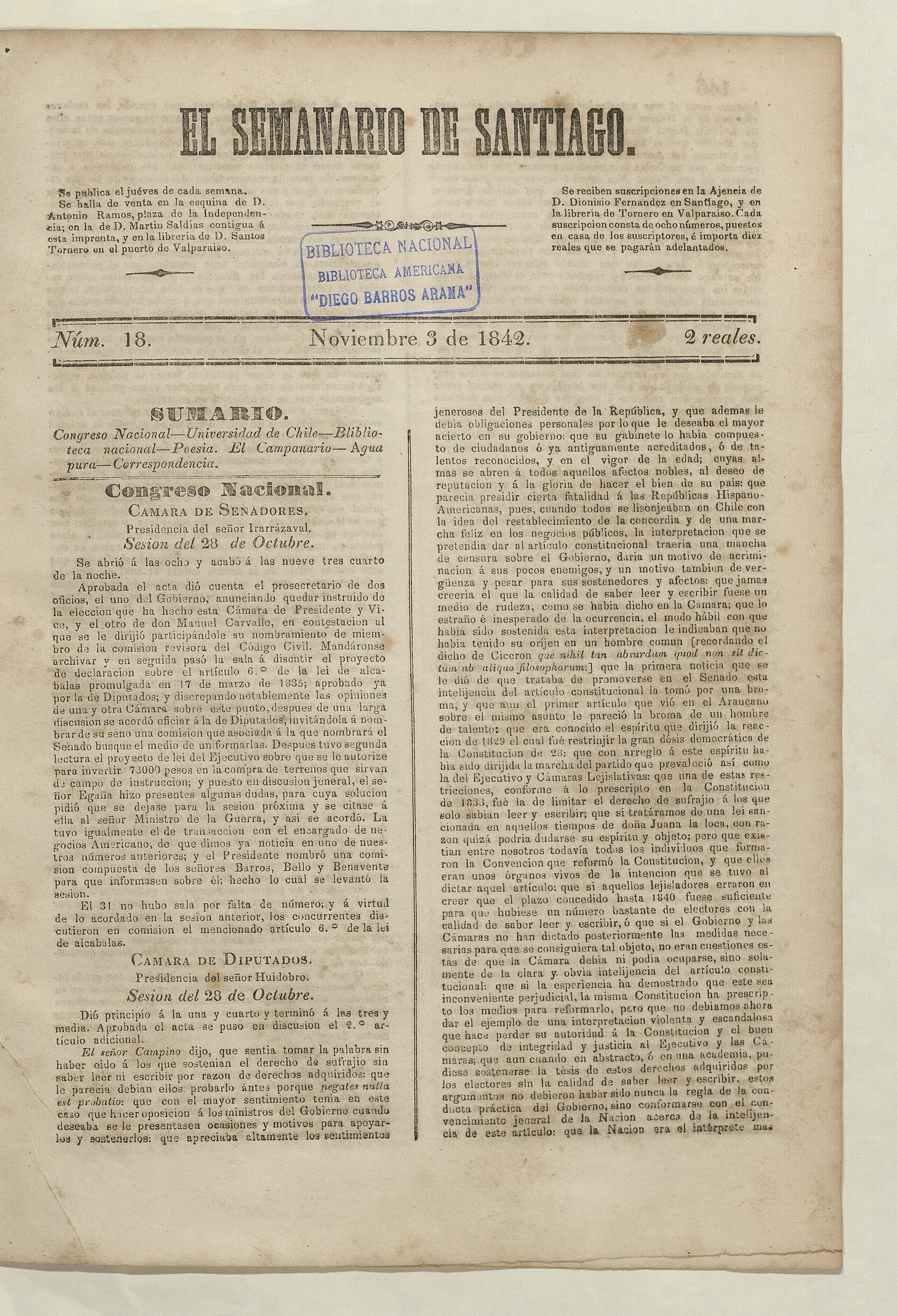 El Semanario de Santiago: número 18, 3 de noviembre de 1842