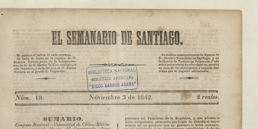 El Semanario de Santiago: número 18, 3 de noviembre de 1842