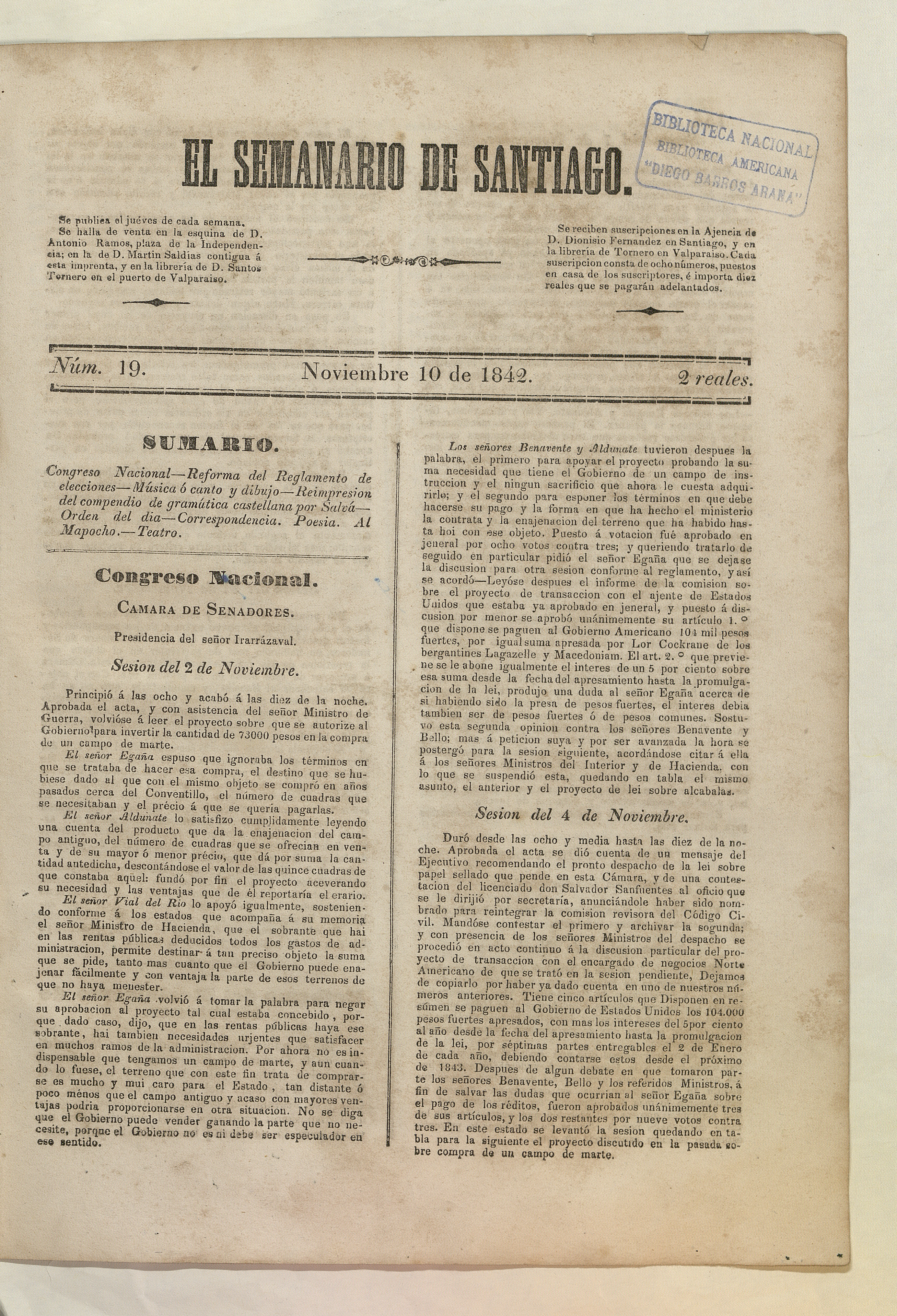 El Semanario de Santiago: número 19, 10 de noviembre de 1842