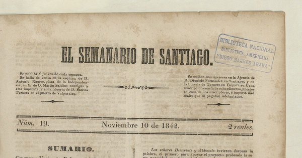 El Semanario de Santiago: número 19, 10 de noviembre de 1842