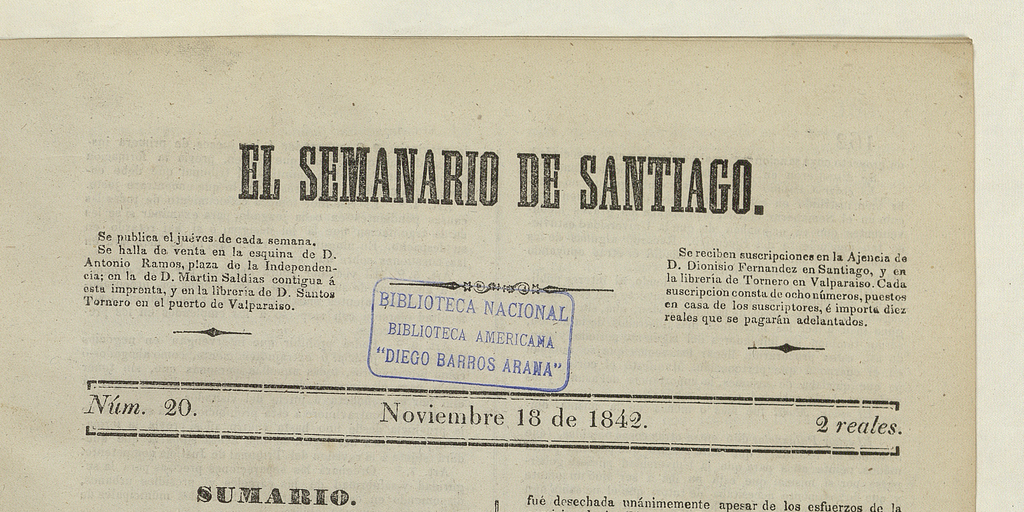 El Semanario de Santiago: número 20, 18 de noviembre de 1842