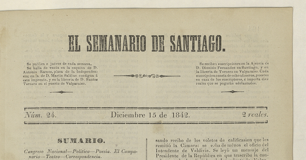 El Semanario de Santiago: número 24, 15 de diciembre de 1842