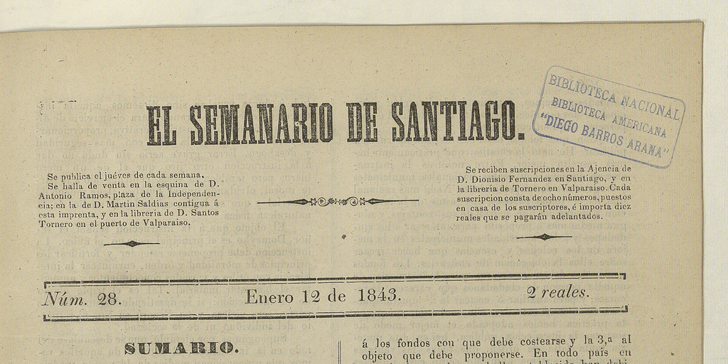 El Semanario de Santiago: número 28, 12 de enero de 1843