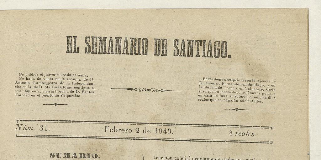 El Semanario de Santiago: número 31, 2 de febrero de 1843