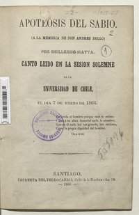 Apoteosis del sabio: (a la memoria de don Andrés Bello)