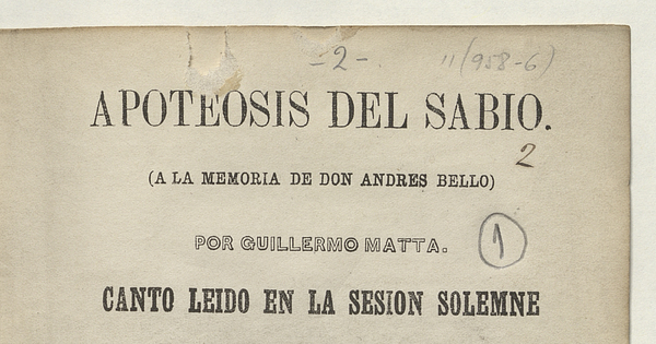 Apoteosis del sabio: (a la memoria de don Andrés Bello)