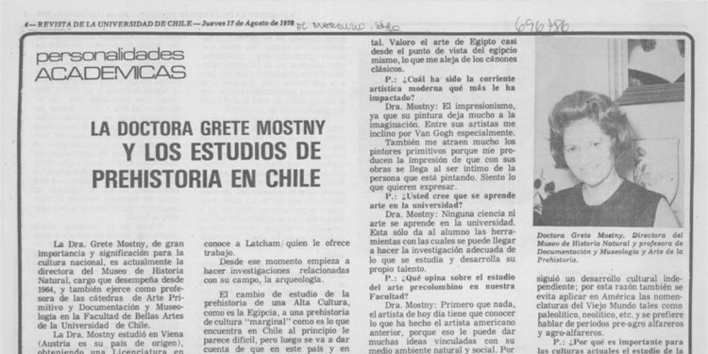 La doctora Grete Mostny y los estudios de prehistoria en Chile