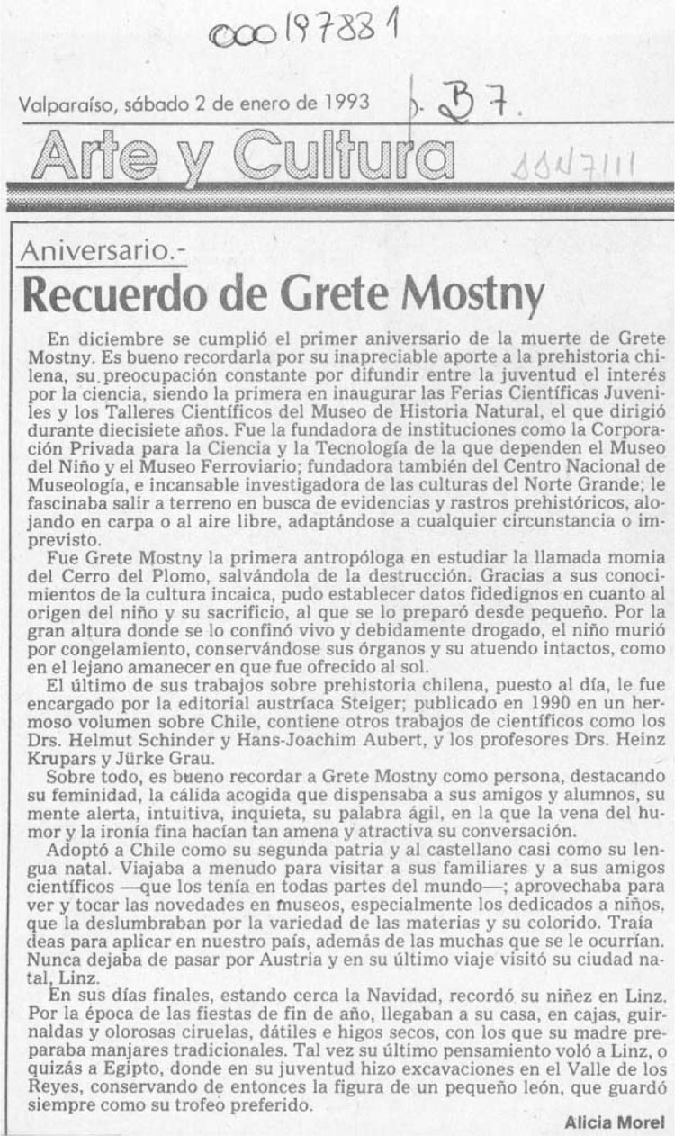 Recuerdo de Grete Mostny