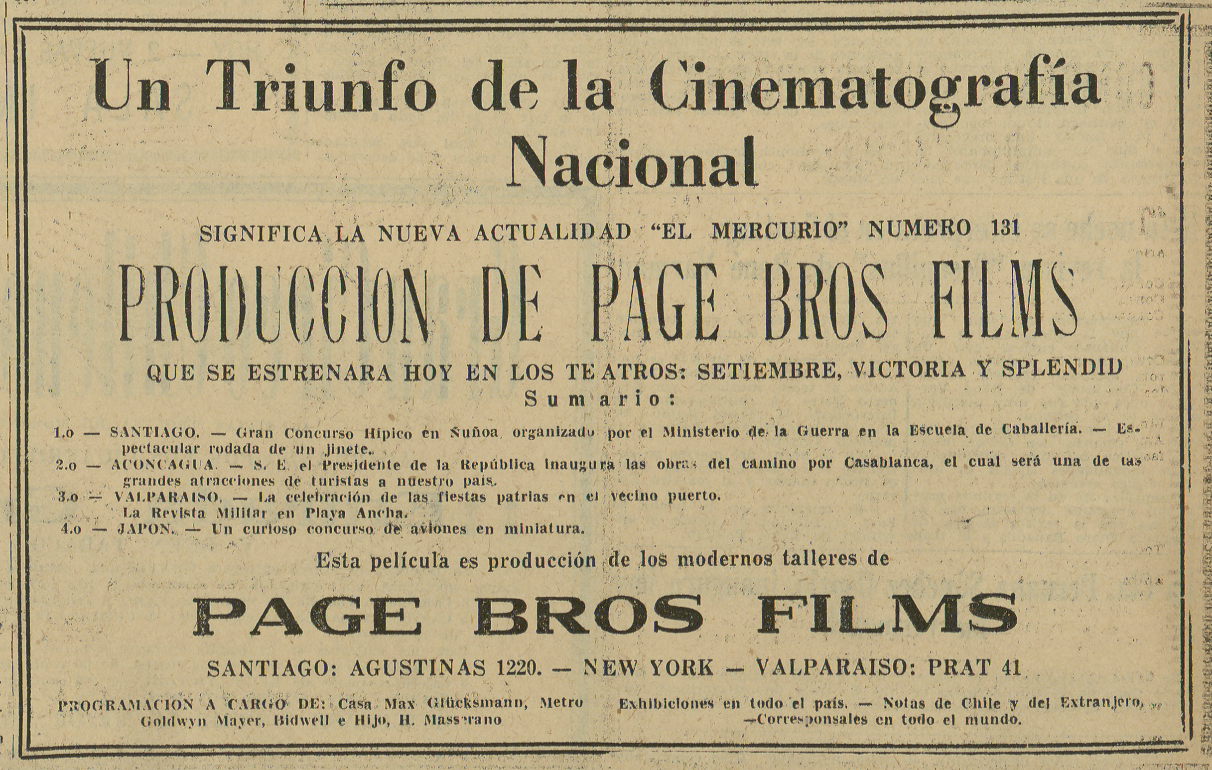 Un triunfo de la cinematografía nacional. Actualidad El Mercurio Nº131