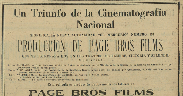 Un triunfo de la cinematografía nacional. Actualidad El Mercurio Nº131