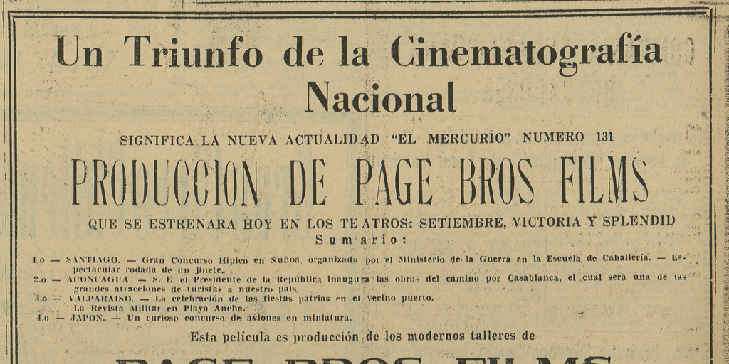 Un triunfo de la cinematografía nacional. Actualidad El Mercurio Nº131