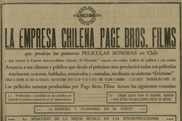 La empresa chilena Page Bros. Films que produjo las primeras películas sonoras en Chile