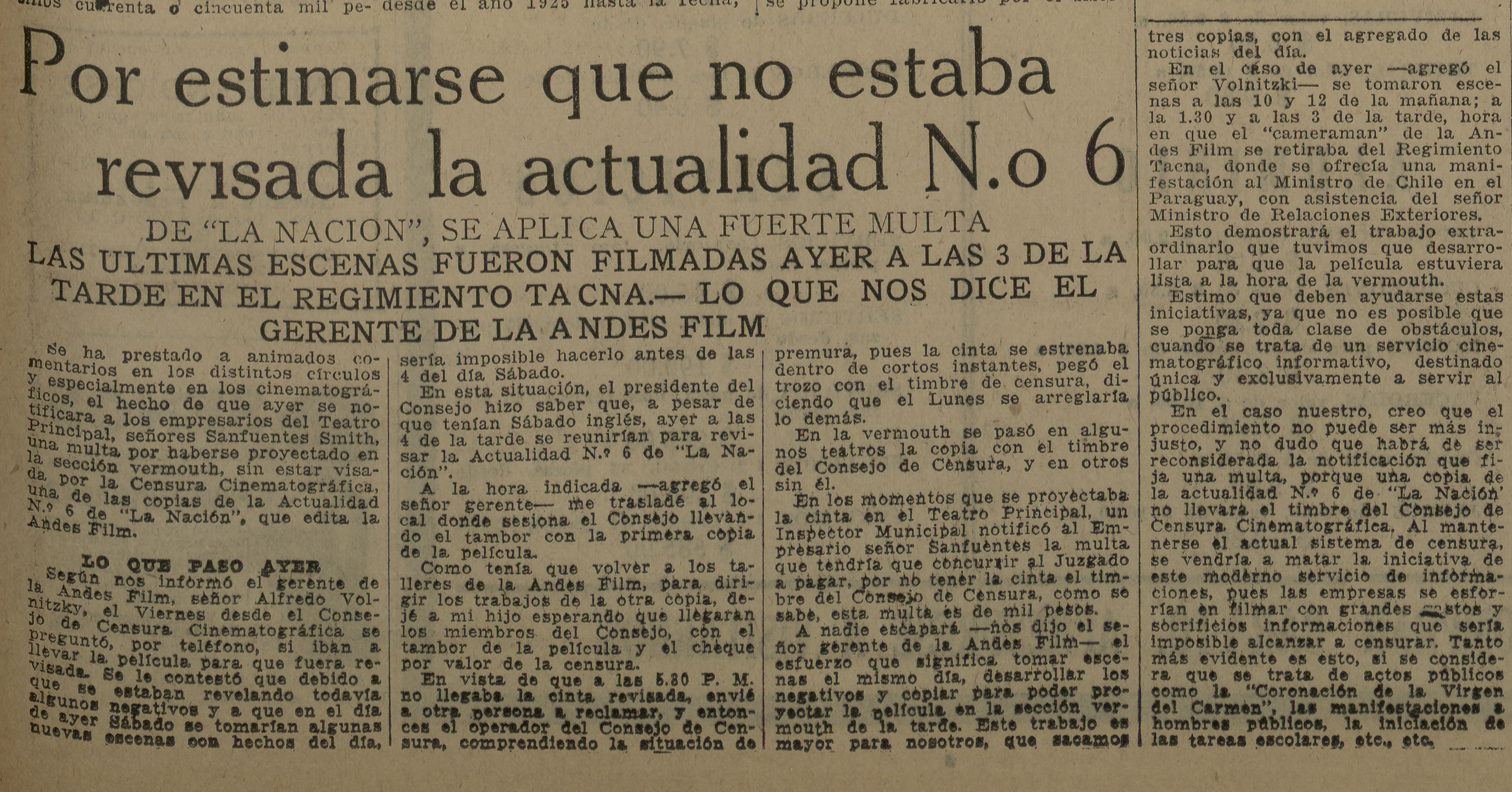 Por estimarse que no estaba revisada la actualidad Nº6. Diario La Nación