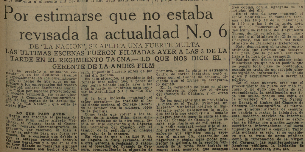 Por estimarse que no estaba revisada la actualidad Nº6. Diario La Nación