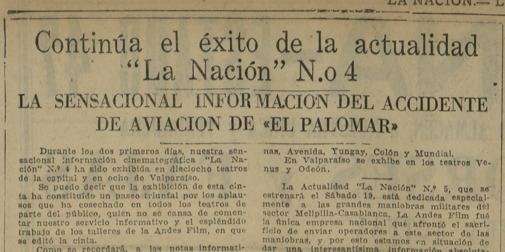 Continúa el éxito de la actualidad La Nación Nº4. La sensacional información del accidente de aviación de El Palomar