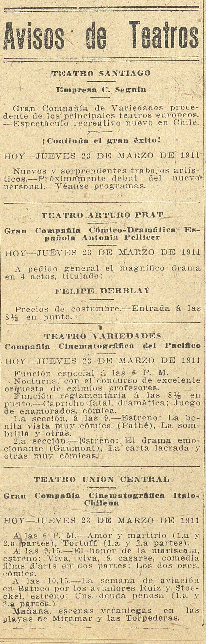Avisos de teatros