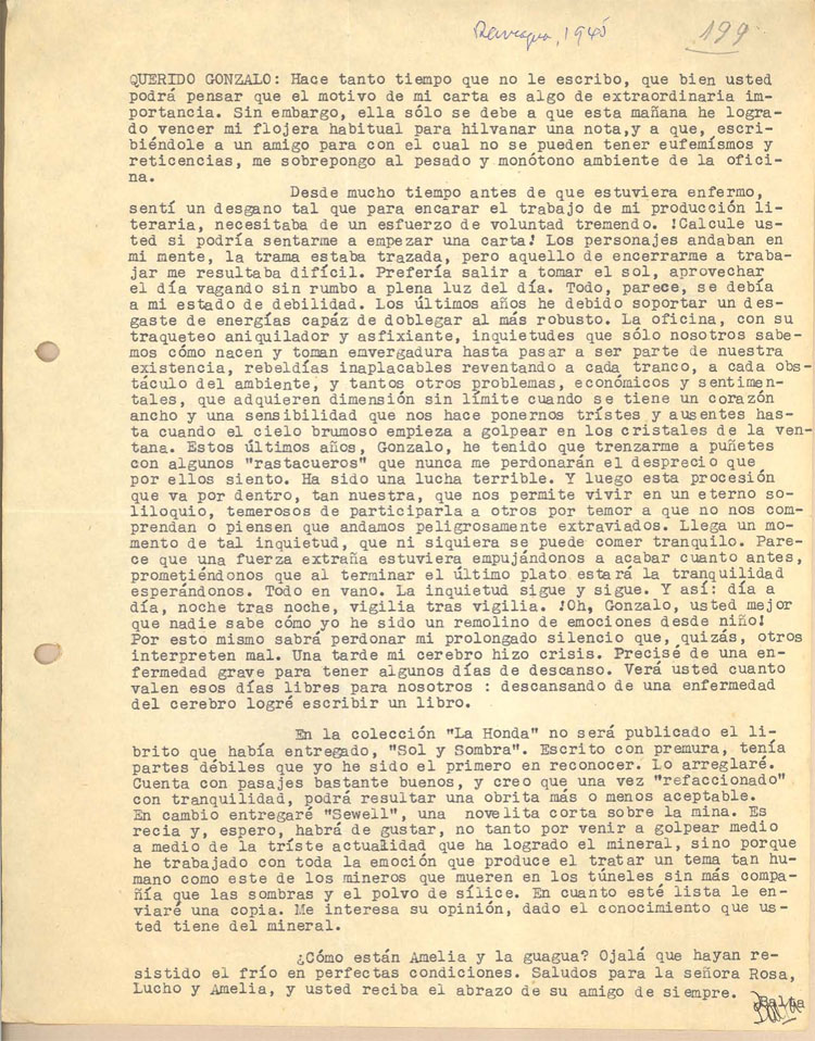 [Carta] 1945 sep. 24, Rancagua, Chile [a] Gonzalo Drago[manuscrito] /Baltazar Castro.