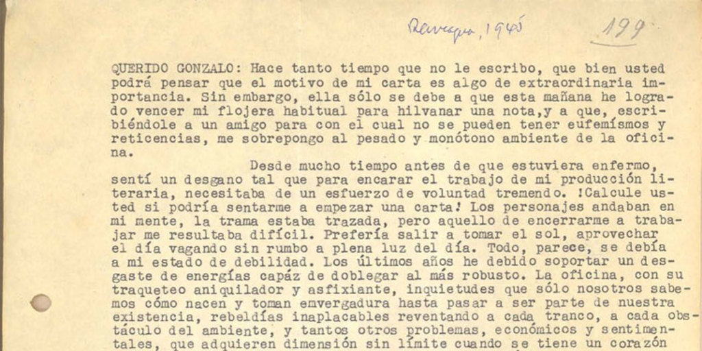 [Carta] 1945 sep. 24, Rancagua, Chile [a] Gonzalo Drago[manuscrito] /Baltazar Castro.