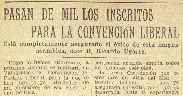 Pasan de Mil los inscritos para la Convención Liberal, Diario El Mercurio, Santiago, miércoles 4 de octubre de 1933.