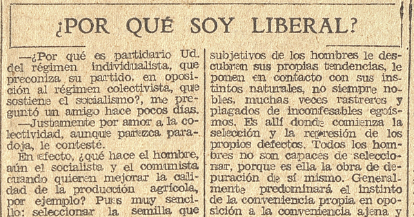 "¿Por qué soy Liberal?" El Mercurio, Santiago, sábado 7 de octubre de 1933.