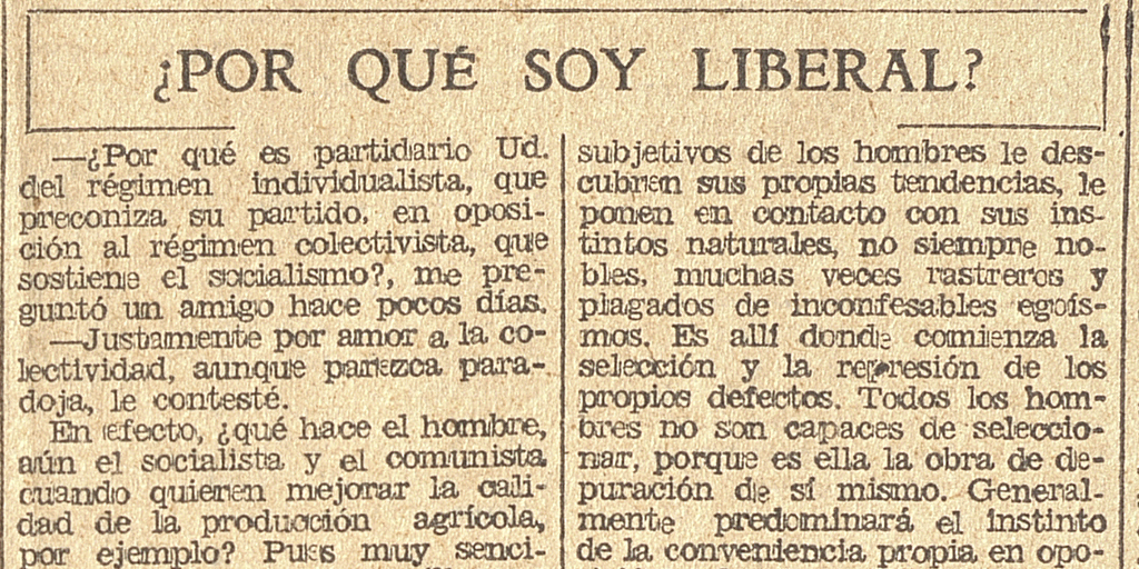 "¿Por qué soy Liberal?" El Mercurio, Santiago, sábado 7 de octubre de 1933.