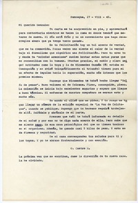 [Carta] 1945 agosto 27, Rancagüa, Chile [a] Gonzalo Drago  [manuscrito] Oscar Castro.