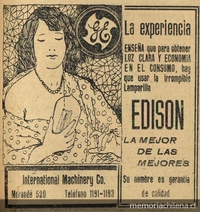Aviso de lamparilla Edison, 1920.