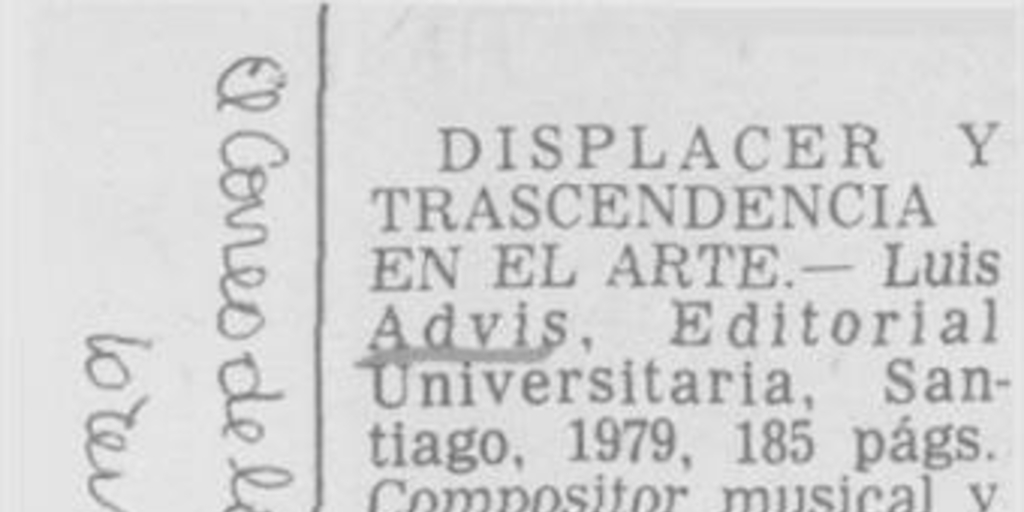 "Displacer y trascendencia en el arte" de Luis Advis,1979