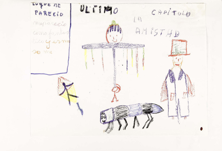 Dibujo de montaje Cada niño una historia, Compañía Escuela Teatro "Q", 1984