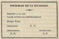 [Modelo de carnet de socio de la Sociedad de la Igualdad]