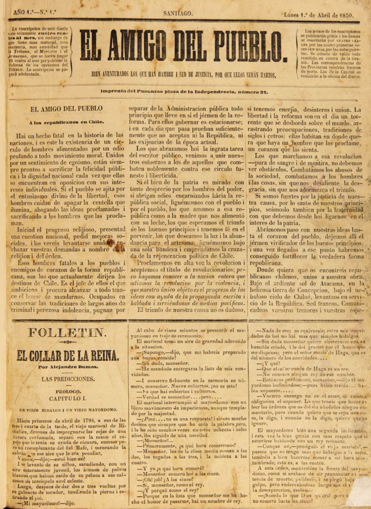 El Amigo del Pueblo. Año I, número 1, (1 abril 1850)