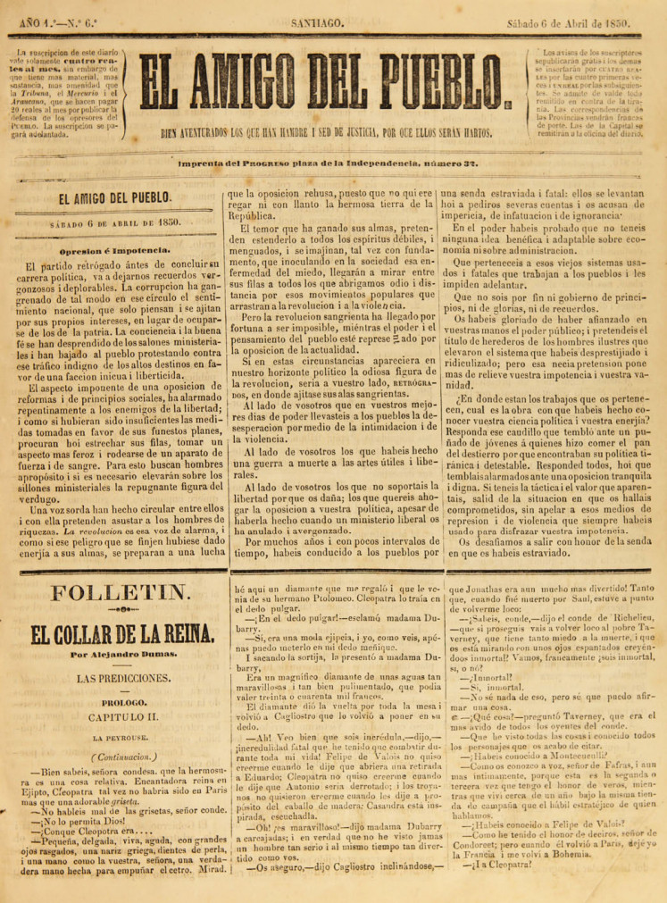 El Amigo del Pueblo. Año I, número 6, (6 abril 1850)