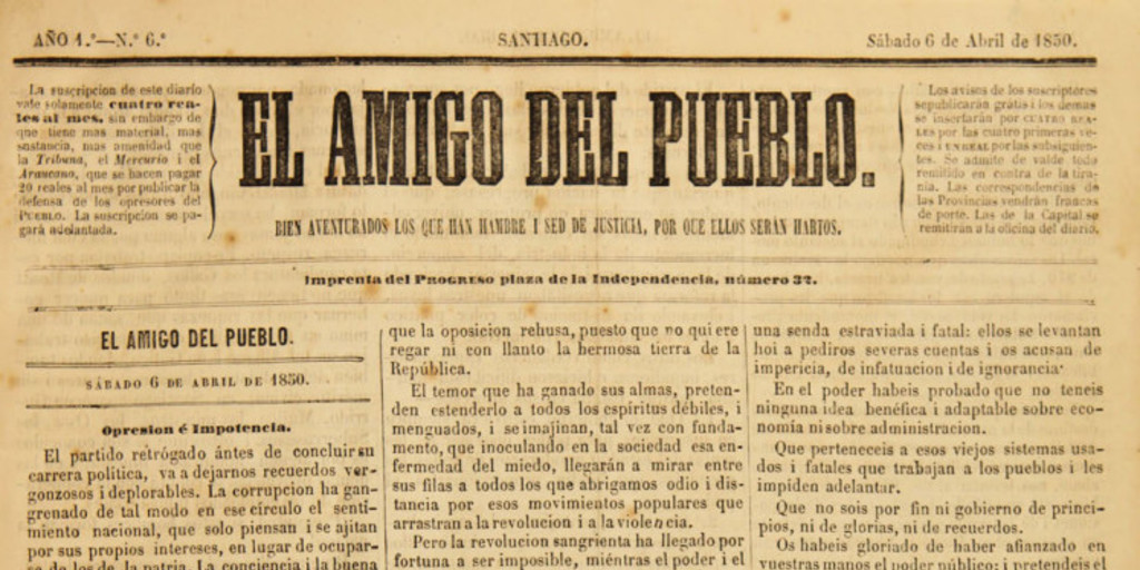 El Amigo del Pueblo. Año I, número 6, (6 abril 1850)