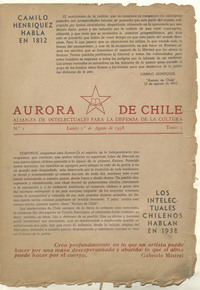 Aurora de Chile. Tomo 3, número 1, 1 de agosto de 1938