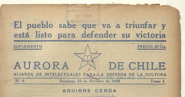 Aurora de Chile. Tomo 3, número 6, 23 de octubre de 1938
