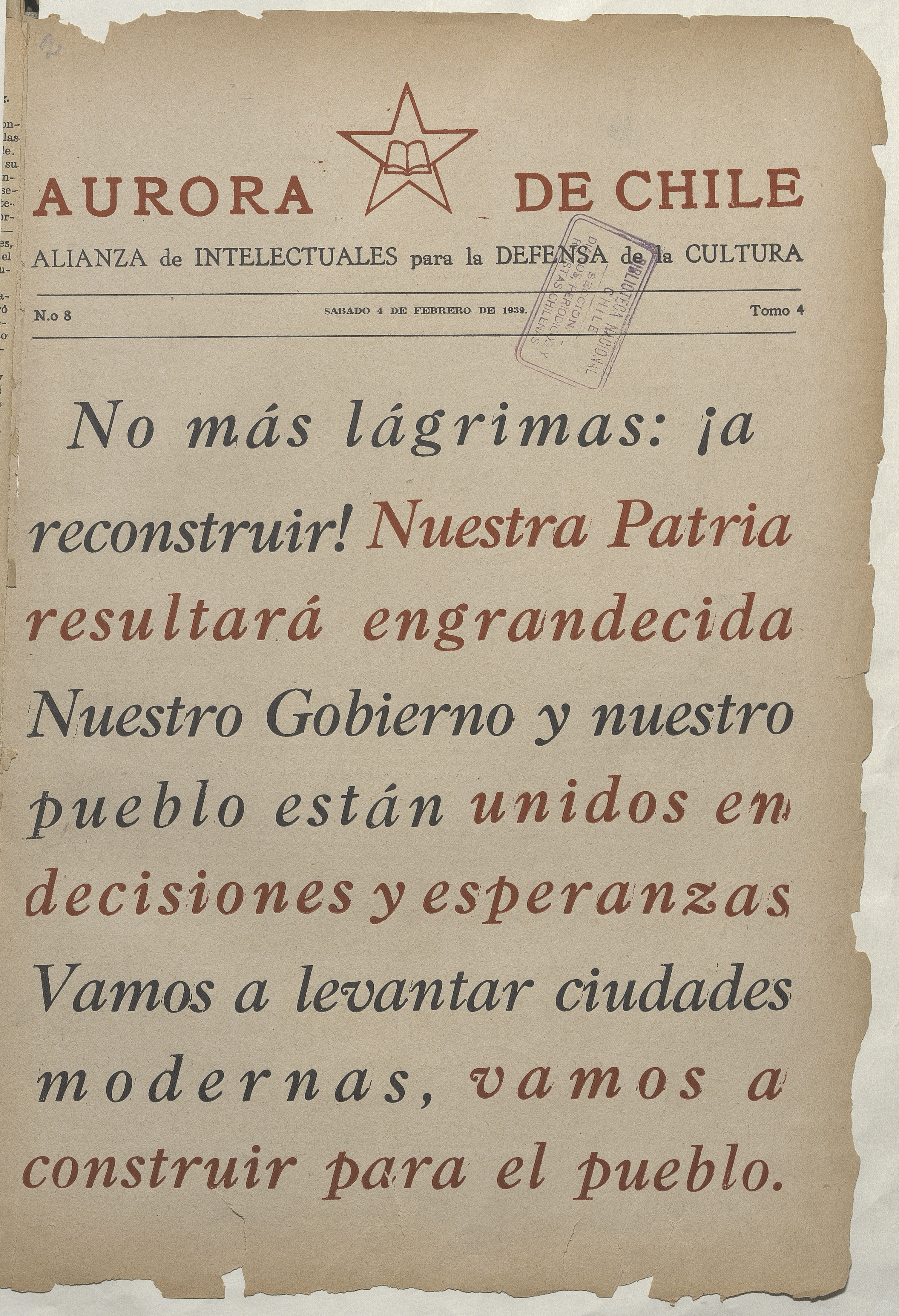 Aurora de Chile. Tomo 4, número 8, 4 de febrero de 1939