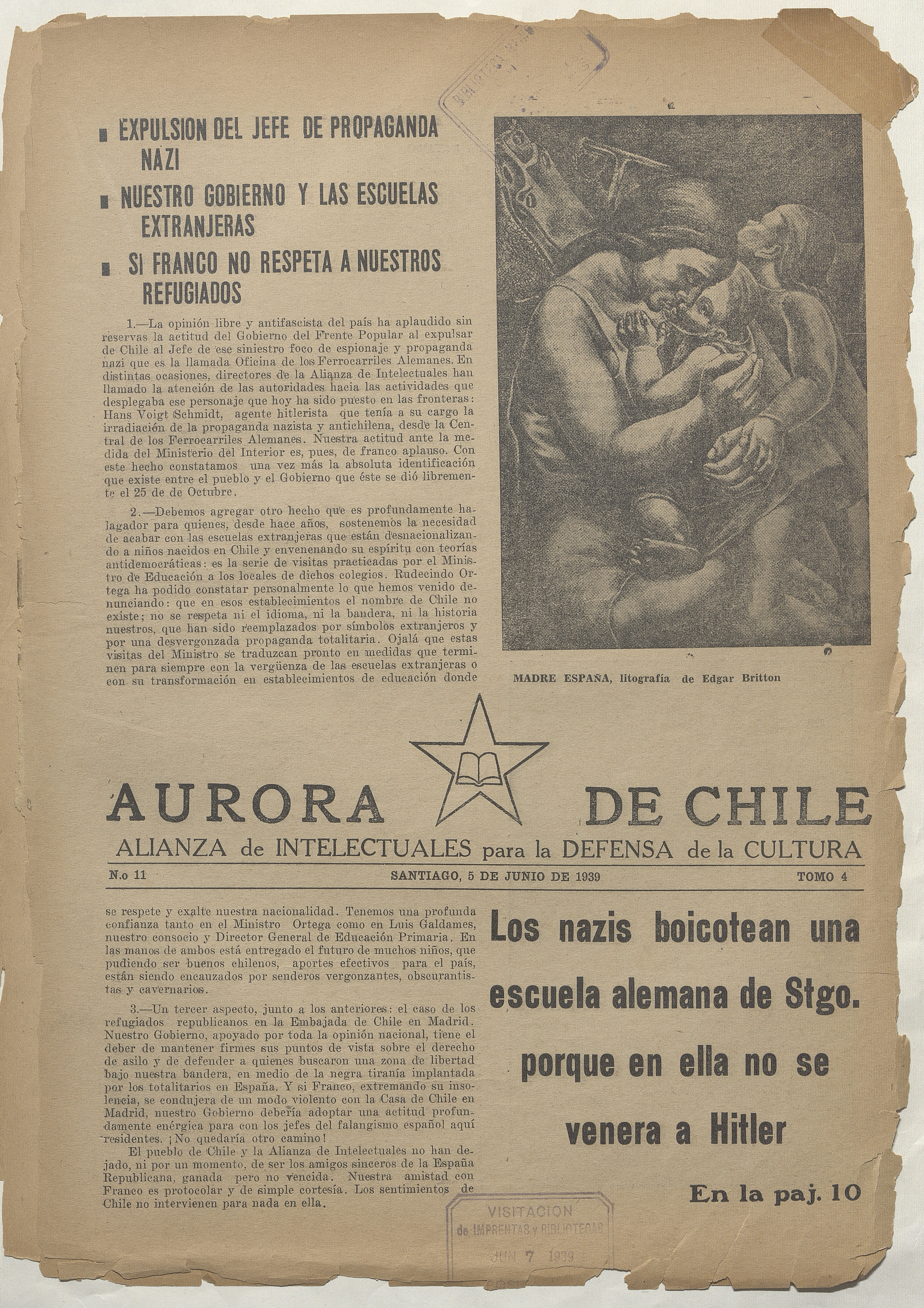 Aurora de Chile. Tomo 4, número 11, 5 de junio de 1939